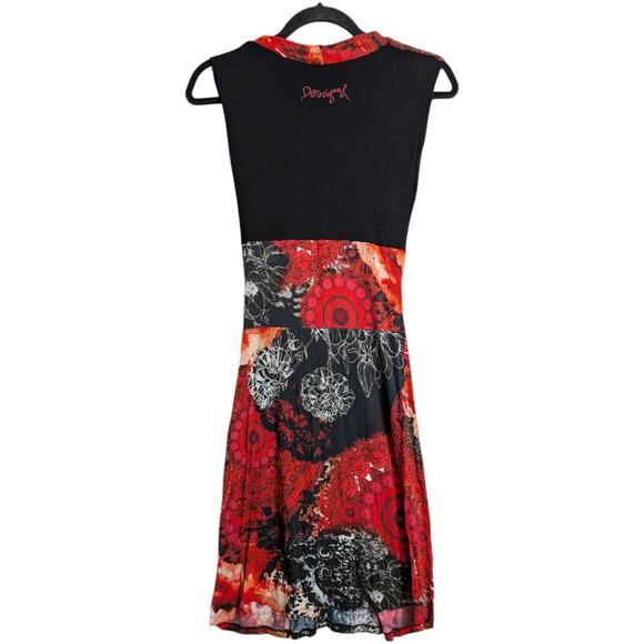 Desigual Red Draped Knot Abstract Print Sleeveless Midi Dress Size M - Picture 5 of 10